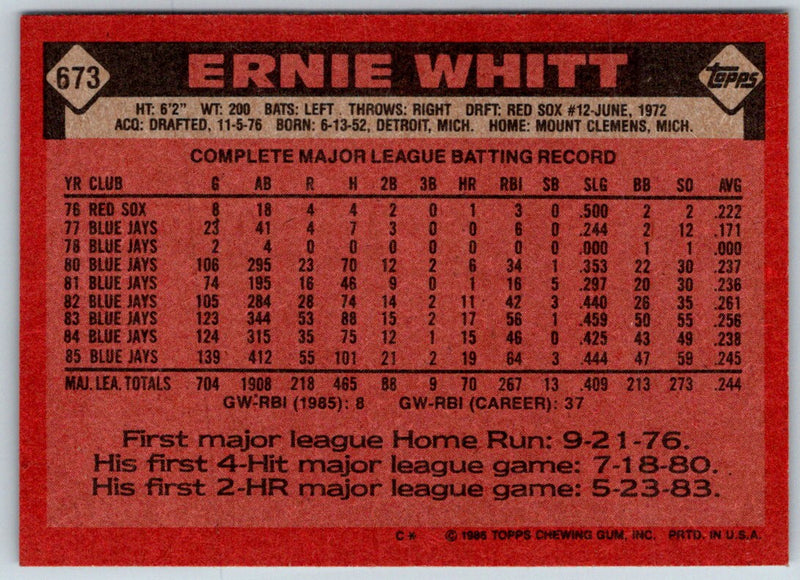 1986 Topps Ernie Whitt