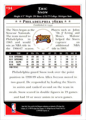 1999 Hoops Philadelphia 76ers Perforated Sheet Eric Snow #P5