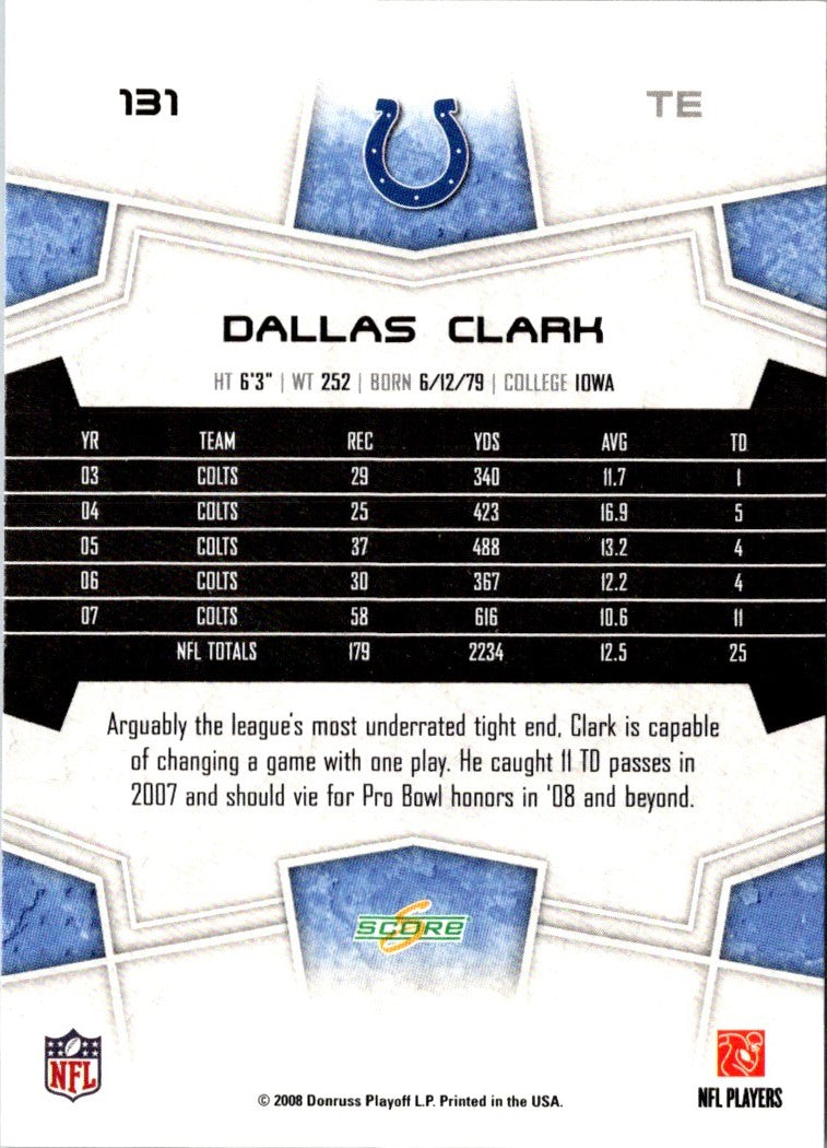 2008 Score Super Bowl XLIII Dallas Clark