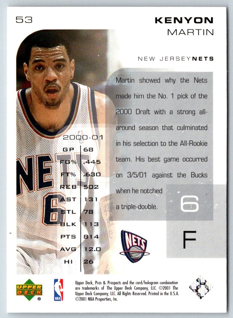 2001 Upper Deck Pros & Prospects Kenyon Martin