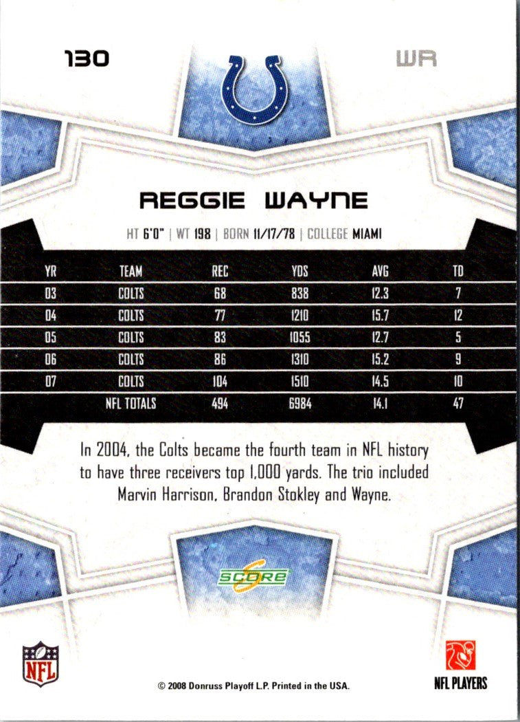 2008 Score Super Bowl XLIII Reggie Wayne