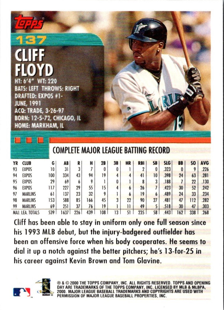 2000 Topps Opening Day Cliff Floyd