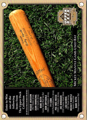 2000 Upper Deck Hitter's Club Memorabilia Sweepstakes Entry Cards Mickey Mantle Game-Used Bat Entry Card #NNO
