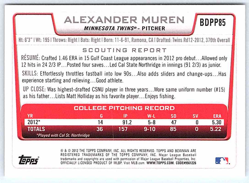 2012 Bowman Alexander Muren