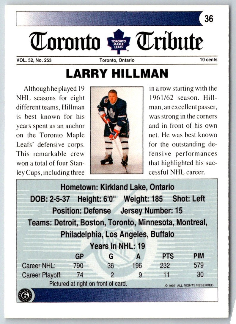 1991 Ultimate Original 6 Larry Hillman