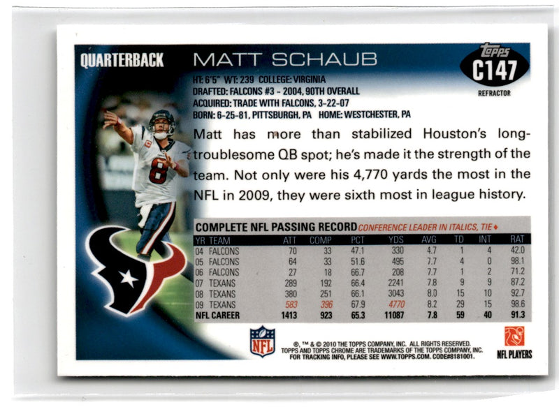 2010 Topps Chrome Matt Schaub