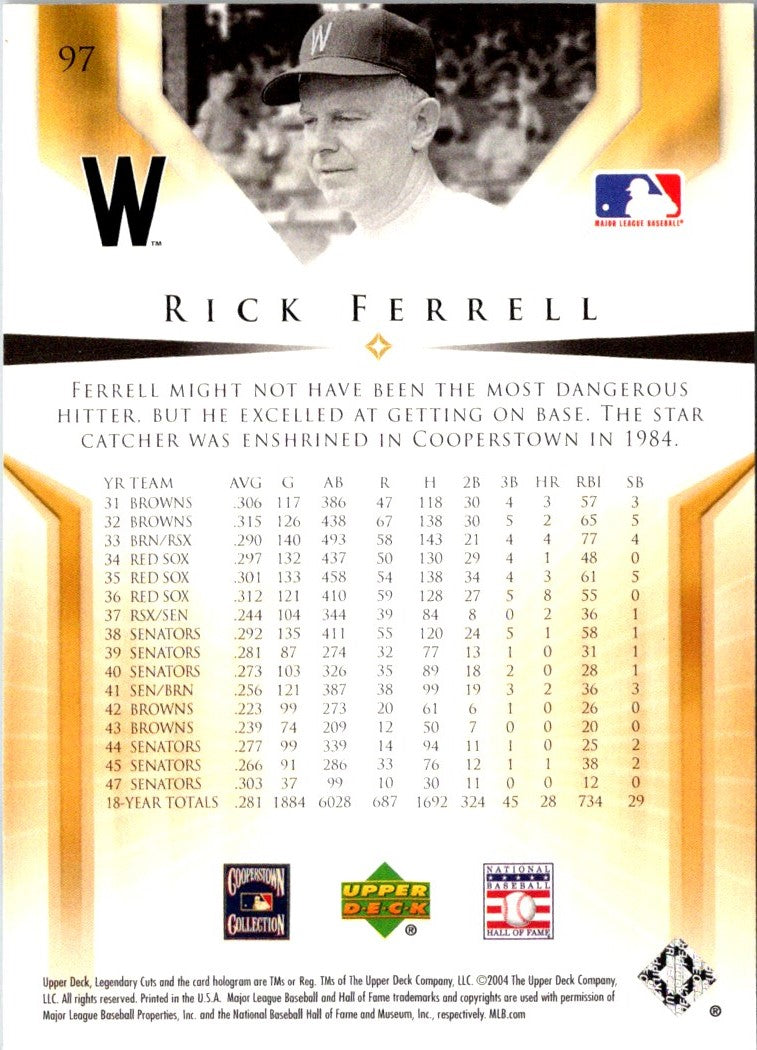 2004 SP Legendary Cuts Rick Ferrell