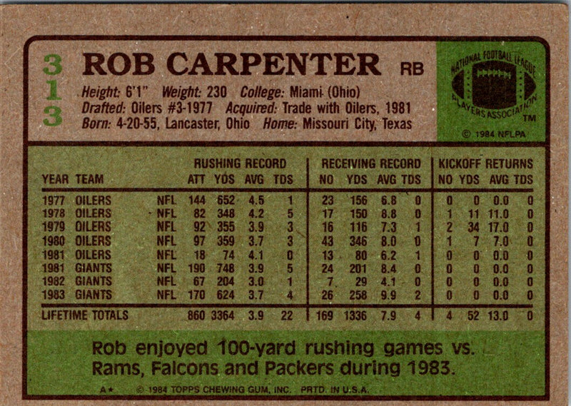 1984 Topps Rob Carpenter