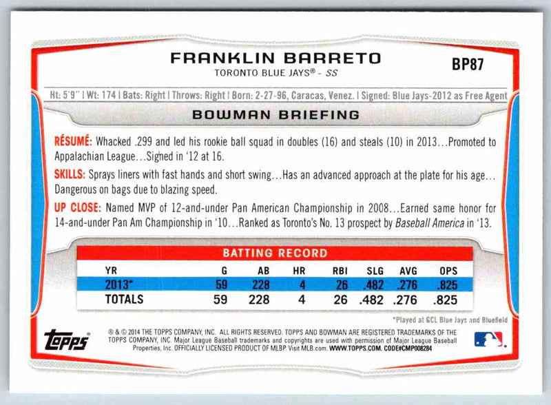 2014 Bowman Franklin Barreto