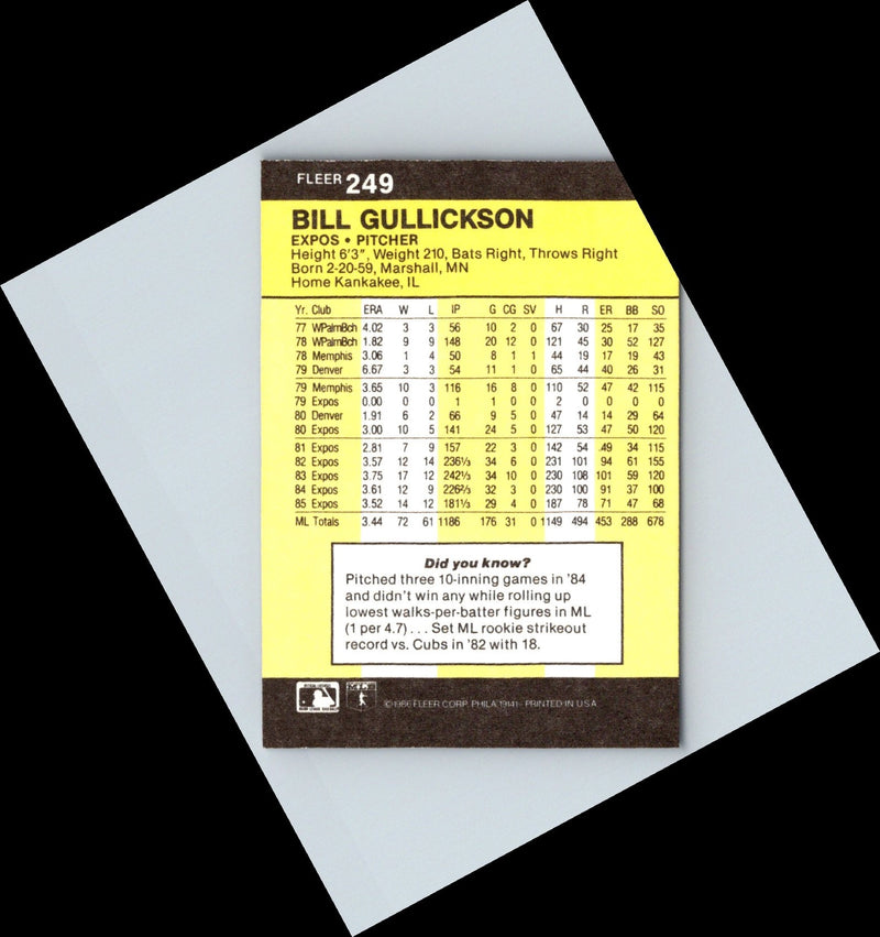 1986 Fleer Bill Gullickson