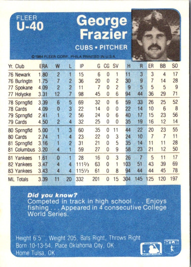 1984 Fleer Update George Frazier