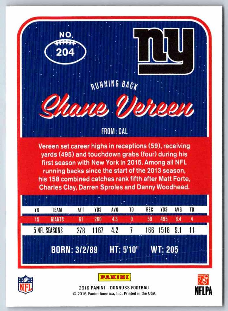 2016 Donruss Shane Vereen