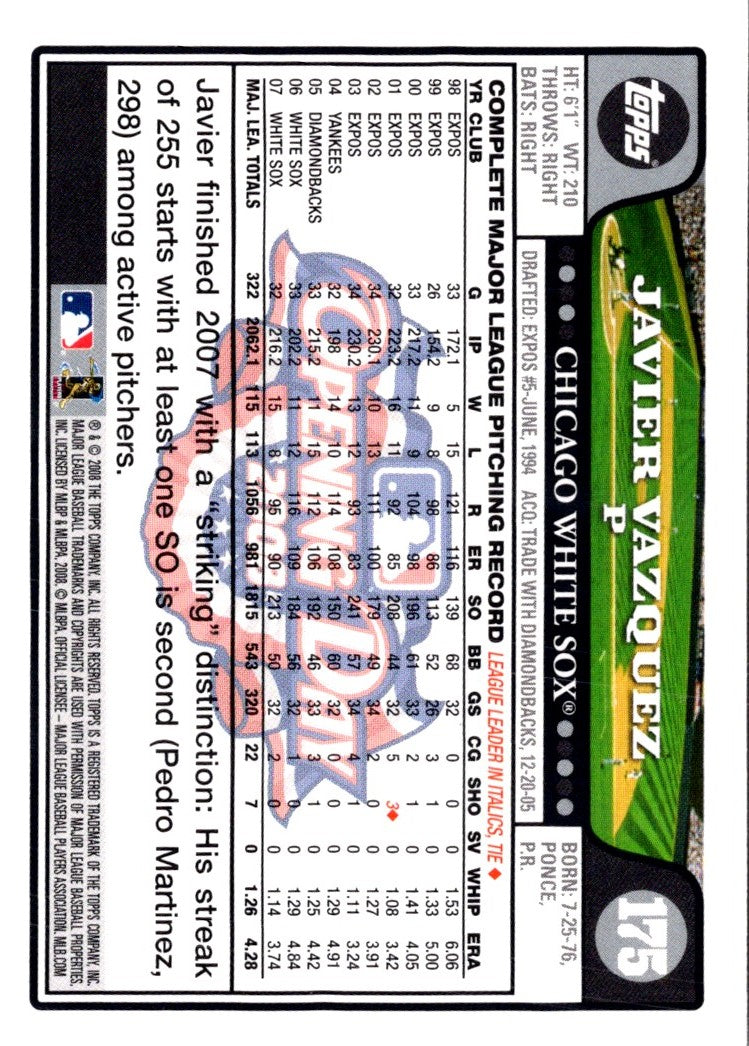 2008 Topps Opening Day Javier Vazquez