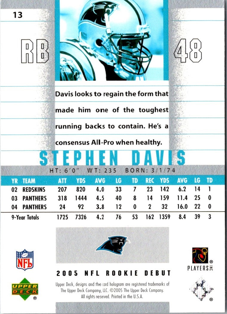 2005 Upper Deck Rookie Debut Stephen Davis