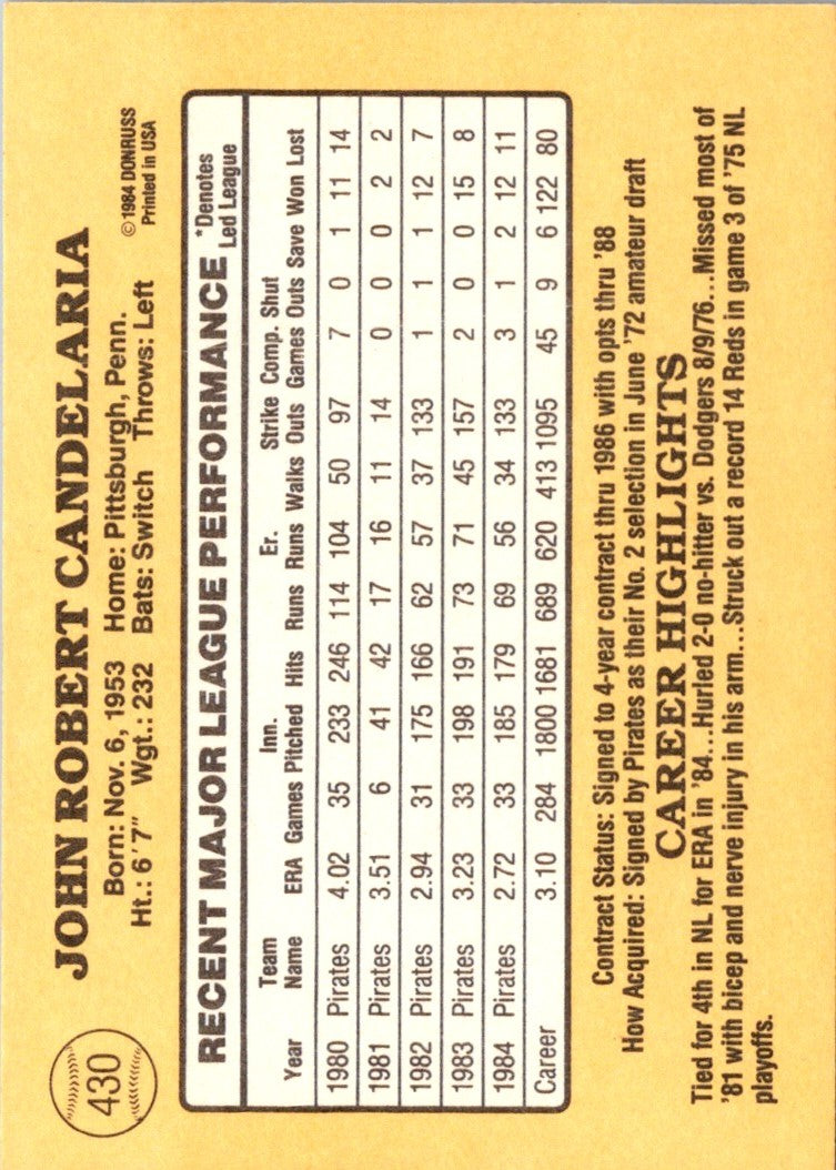 1985 Donruss John Candelaria