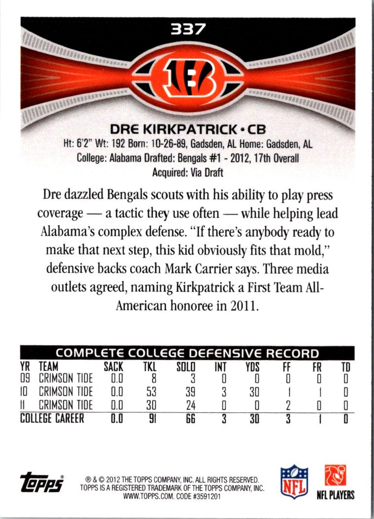 2012 Topps Dre Kirkpatrick