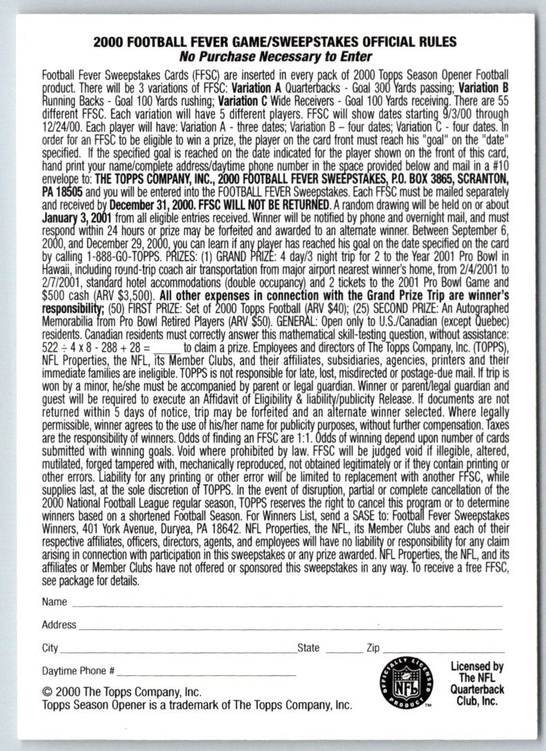 2000 Topps Season Opener Football Fever Terrell Davis