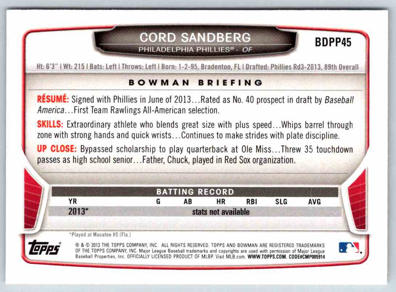 2013 Bowman Cord Sandberg