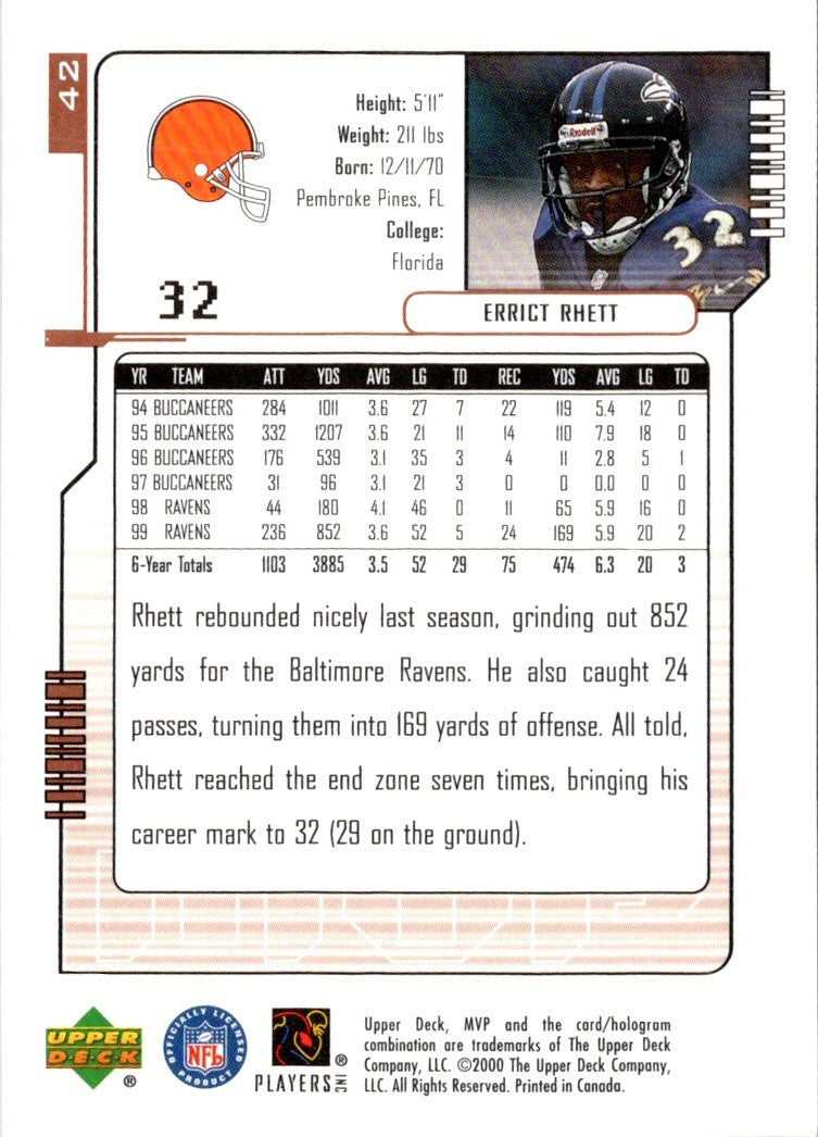 2000 Upper Deck MVP Errict Rhett