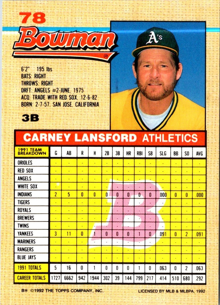 1992 Bowman Carney Lansford