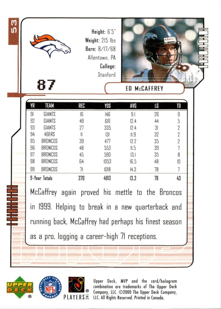 2000 Upper Deck MVP Ed McCaffrey