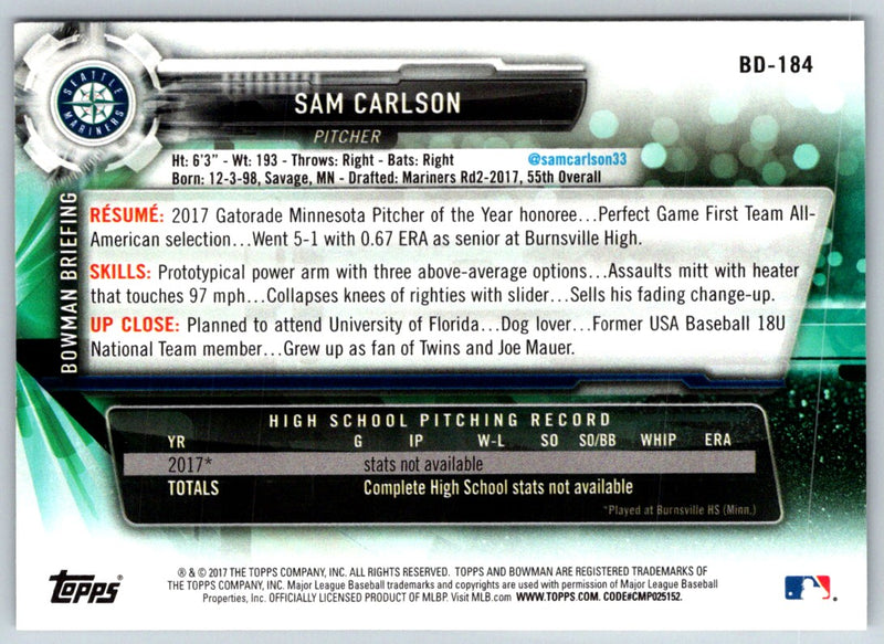 2017 Bowman Draft Sam Carlson