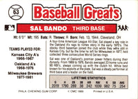 1989 Swell Baseball Greats Sal Bando #63
