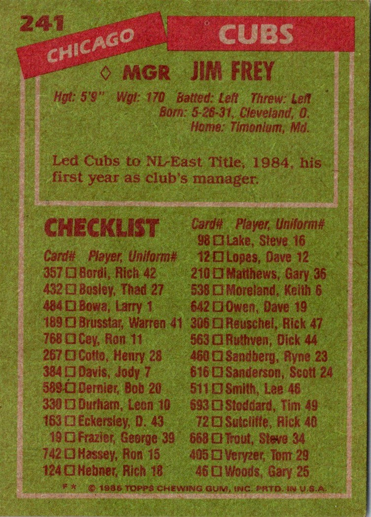 1985 Topps Jim Frey