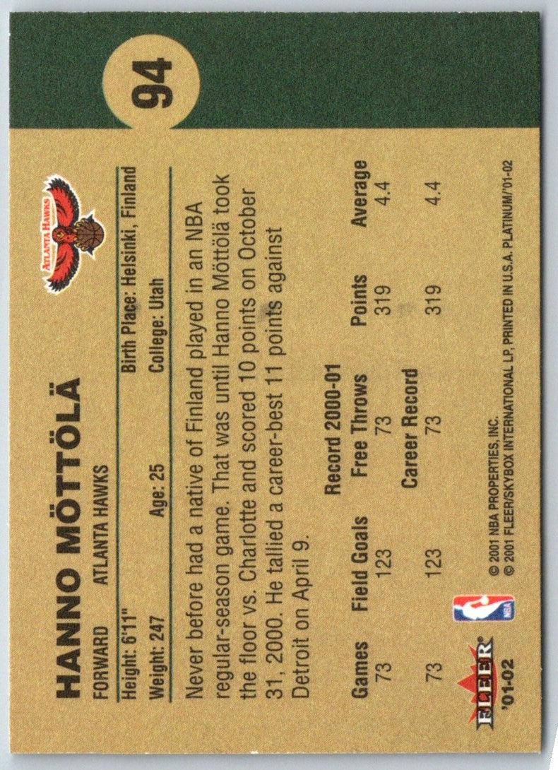 2001 Fleer Platinum Hanno Mottola