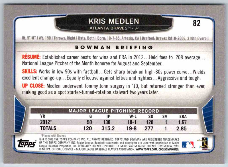 2013 Bowman Kris Medlen