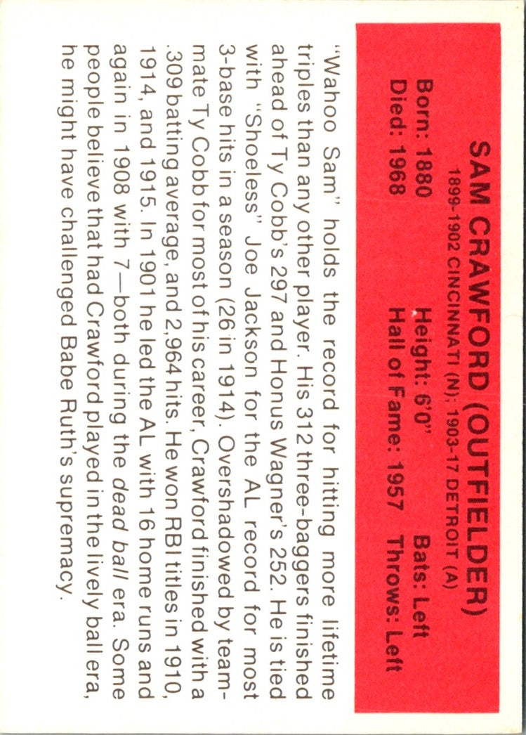 1987 Hygrade All-Time Greats Sam Crawford