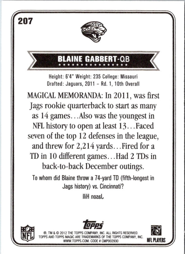 2012 Topps Magic Blaine Gabbert