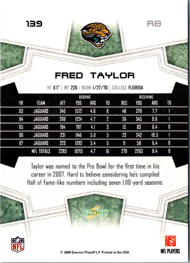 2008 Score Super Bowl XLIII Fred Taylor