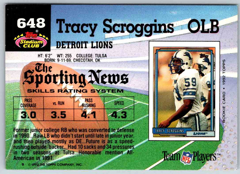 1992 Topps Stadium Club Football Tracy Scroggins