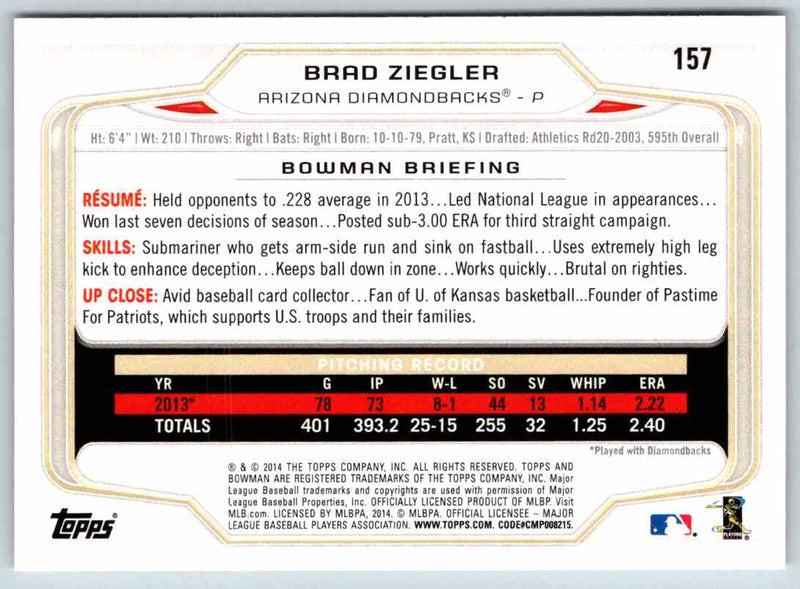 2014 Bowman Brad Ziegler