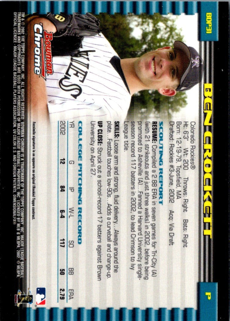 2002 Bowman Draft Picks & Prospects Ben Crockett