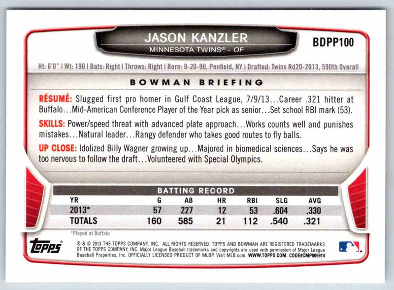 2013 Bowman Jason Kanzler