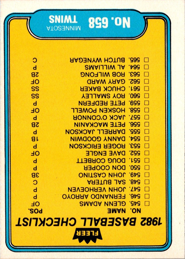 1982 Fleer Checklist: Cardinals/Brewers #649