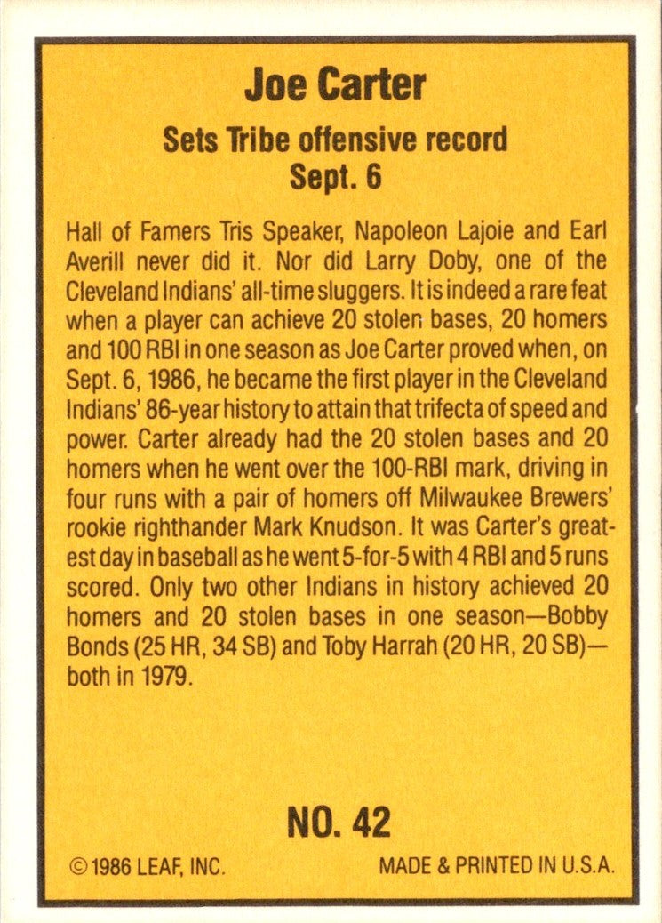 1986 Donruss Highlights Joe Carter