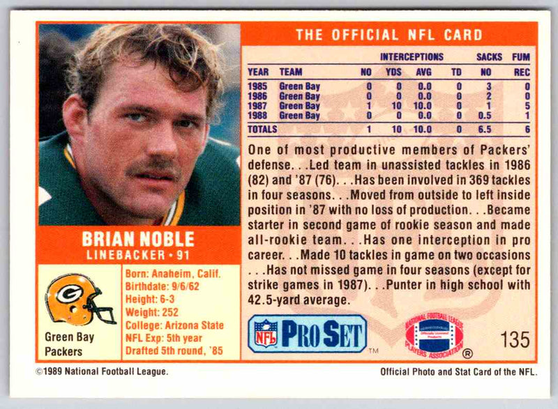 1989 NFL Proset Brian Noble