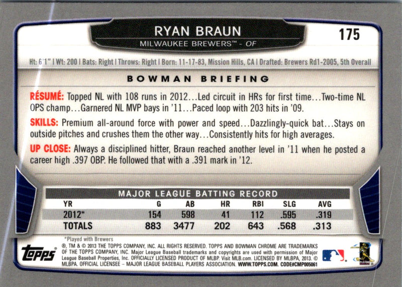 2013 Bowman Chrome Ryan Braun