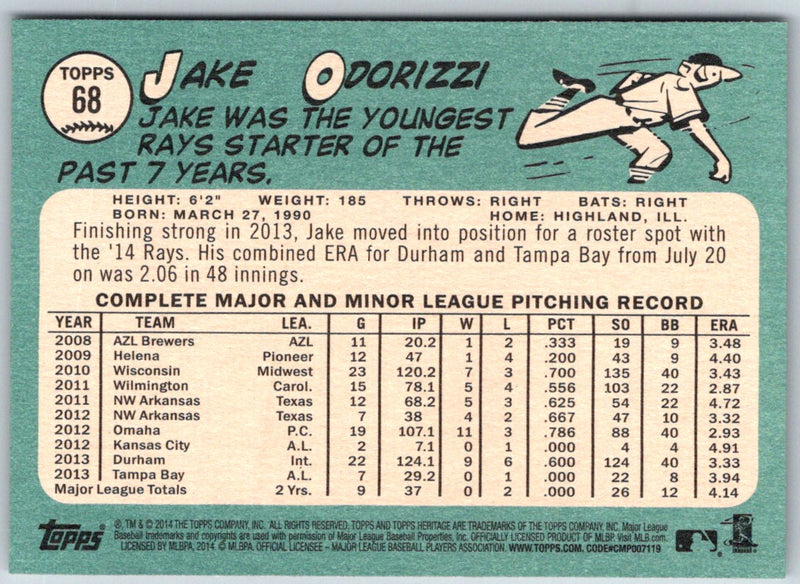 2014 Topps Heritage Jake Odorizzi