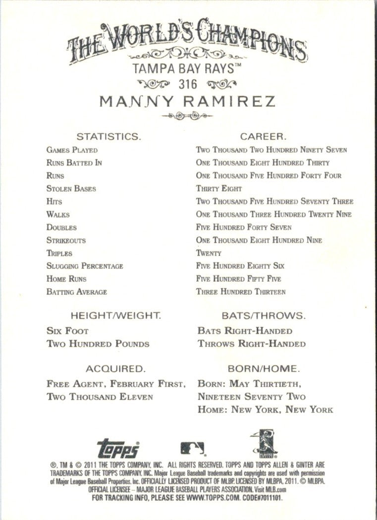 2011 Topps Allen & Ginter Manny Ramirez