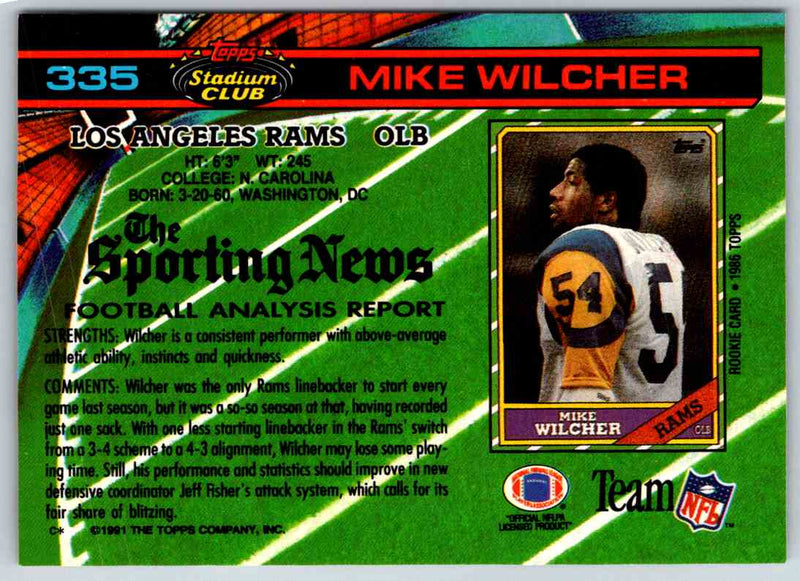 1991 Topps Stadium Club Football Mike Wilcher