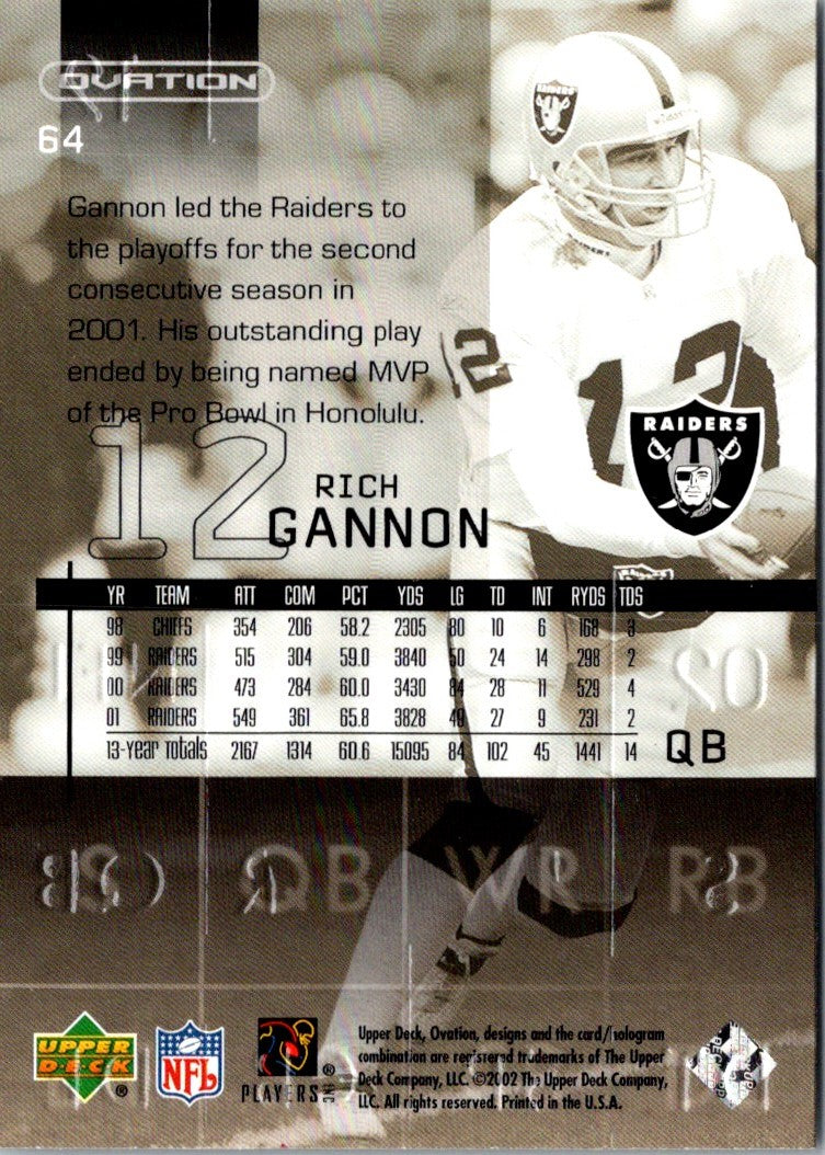 2002 Upper Deck Ovation Rich Gannon