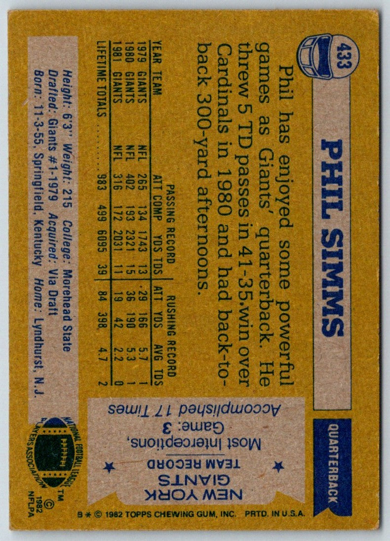 1982 Topps Phil Simms