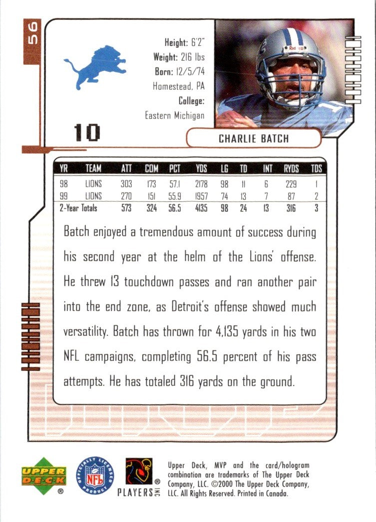 2000 Upper Deck MVP Charlie Batch