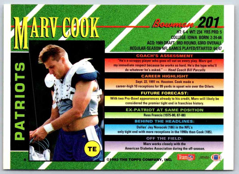 1993 Bowman Football Marv Cook