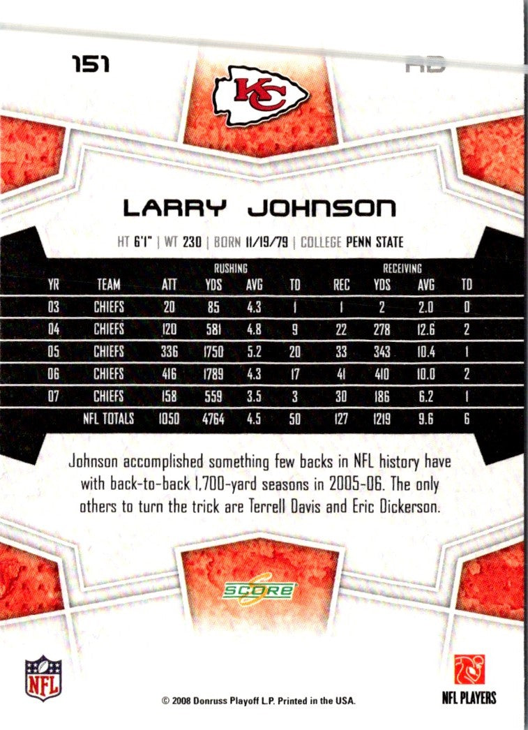 2008 Score Super Bowl XLIII Larry Johnson