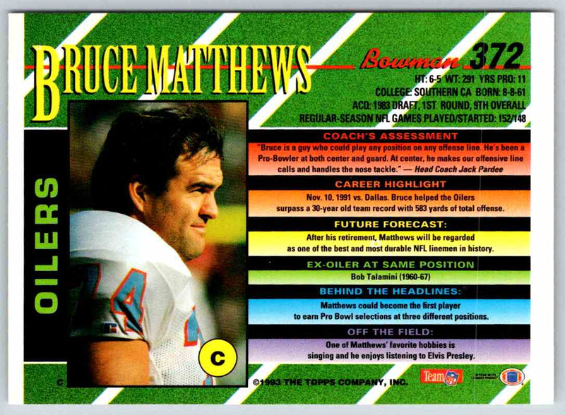 1993 Bowman Football Bruce Matthews